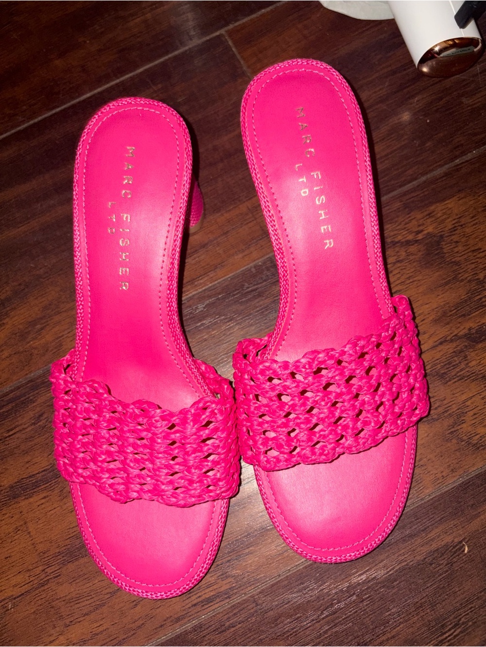 Marc Fisher LTD Jazmine Hot Pink Woven Block Heel Sandals 7.5